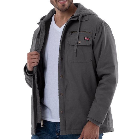 NEW 2XL 50-52 Wrangler Men's Work Jacket- Hooded-Quilt Lined-Duck Canvas - Picture 3 of 12